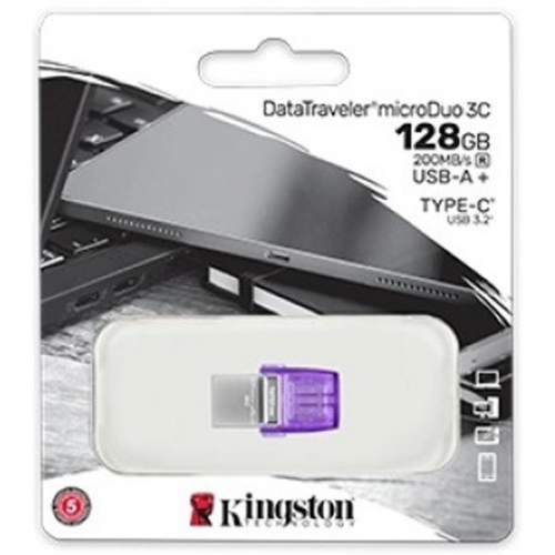 USB Flash карта Kingston 128 GB, Data Traveler MicroDuo 3C, USB 3.2, Type-C, фиолетовая DTDUO3CG3/128GB