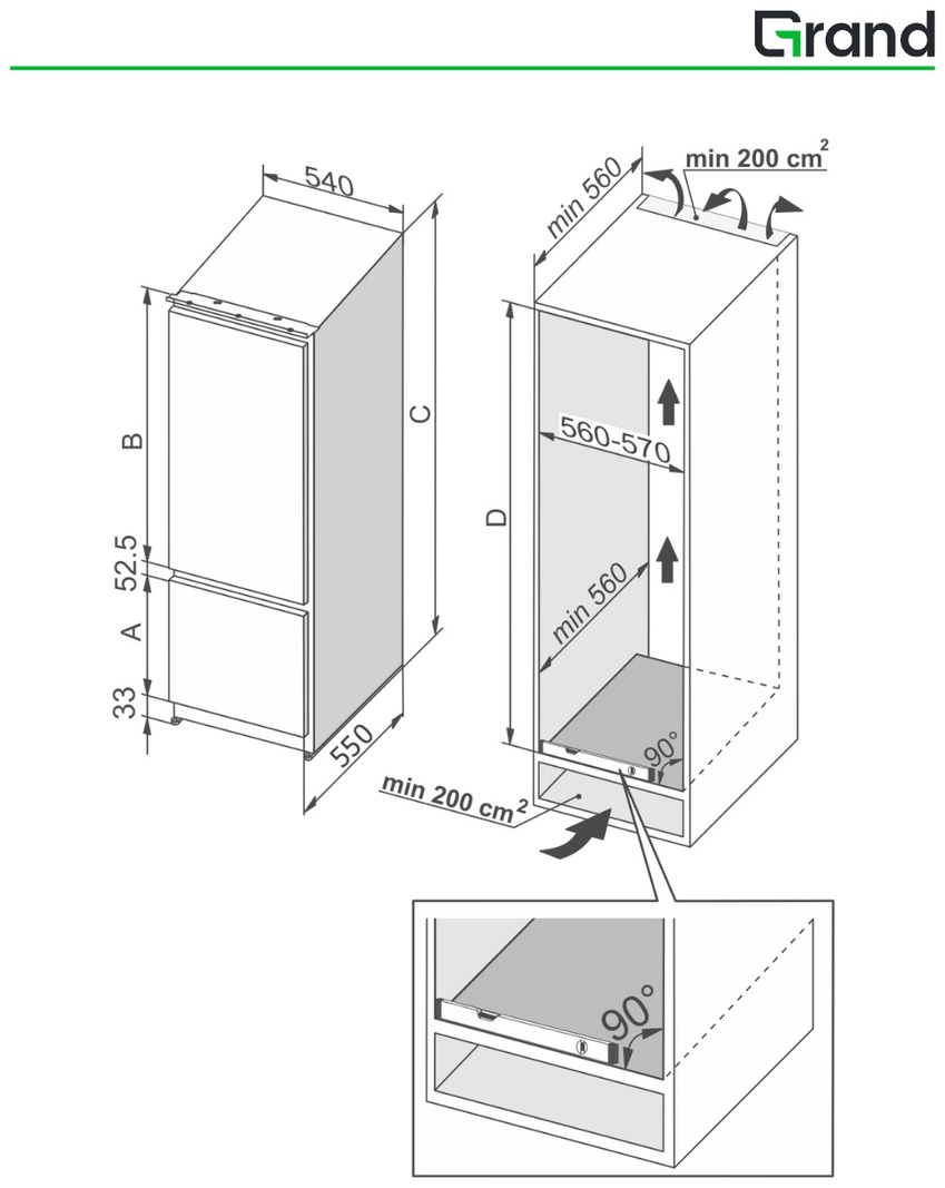 Холодильник GRAND GNBI-270WNFO белый