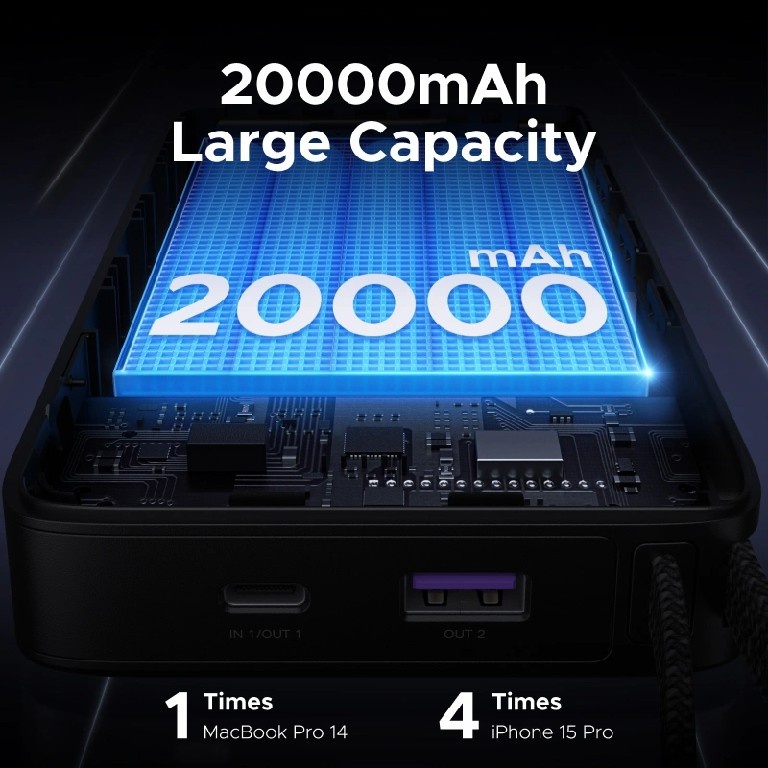 Внешний аккумулятор Ugreen PB550 20000 мАч 67 Вт темно-серый