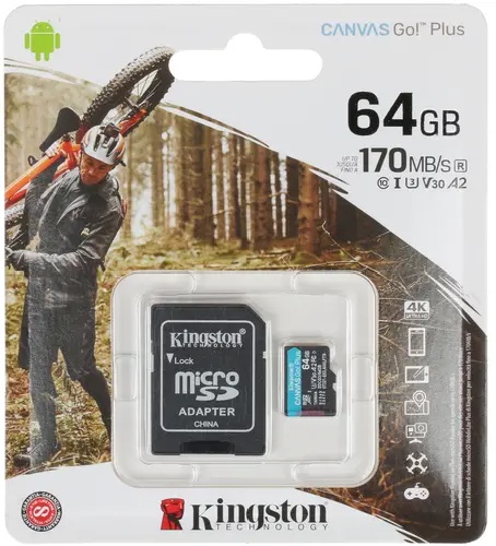 Карта памяти Kingston Canvas Go Plus, SDCG3, 64Gb