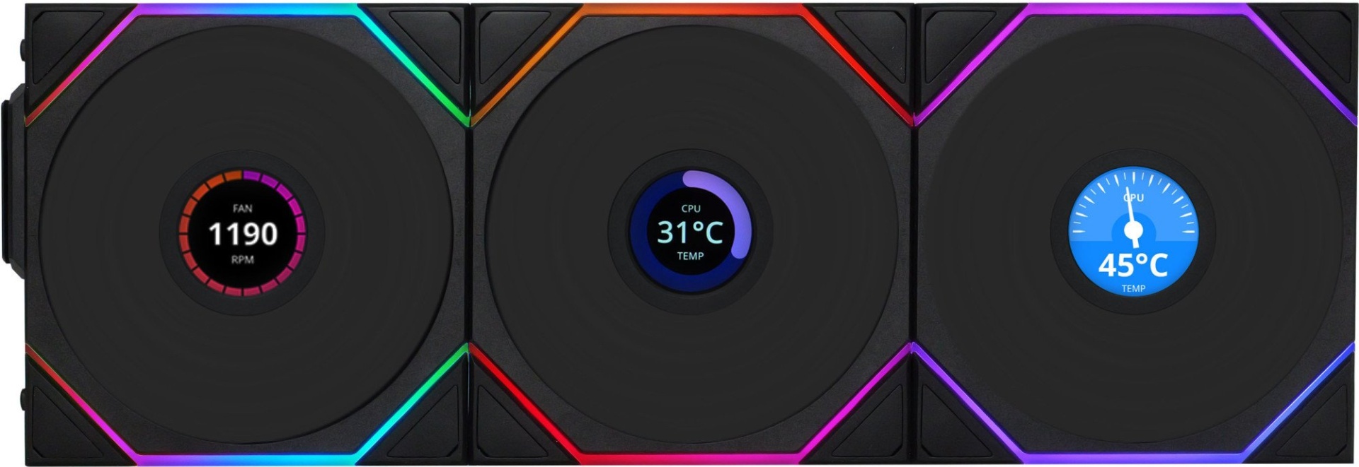 Вентилятор LIAN LI UNI FAN TL120 LCD Reverse Blade Wireless 3x120, G99.12RTLLCD1W3B.00 черный