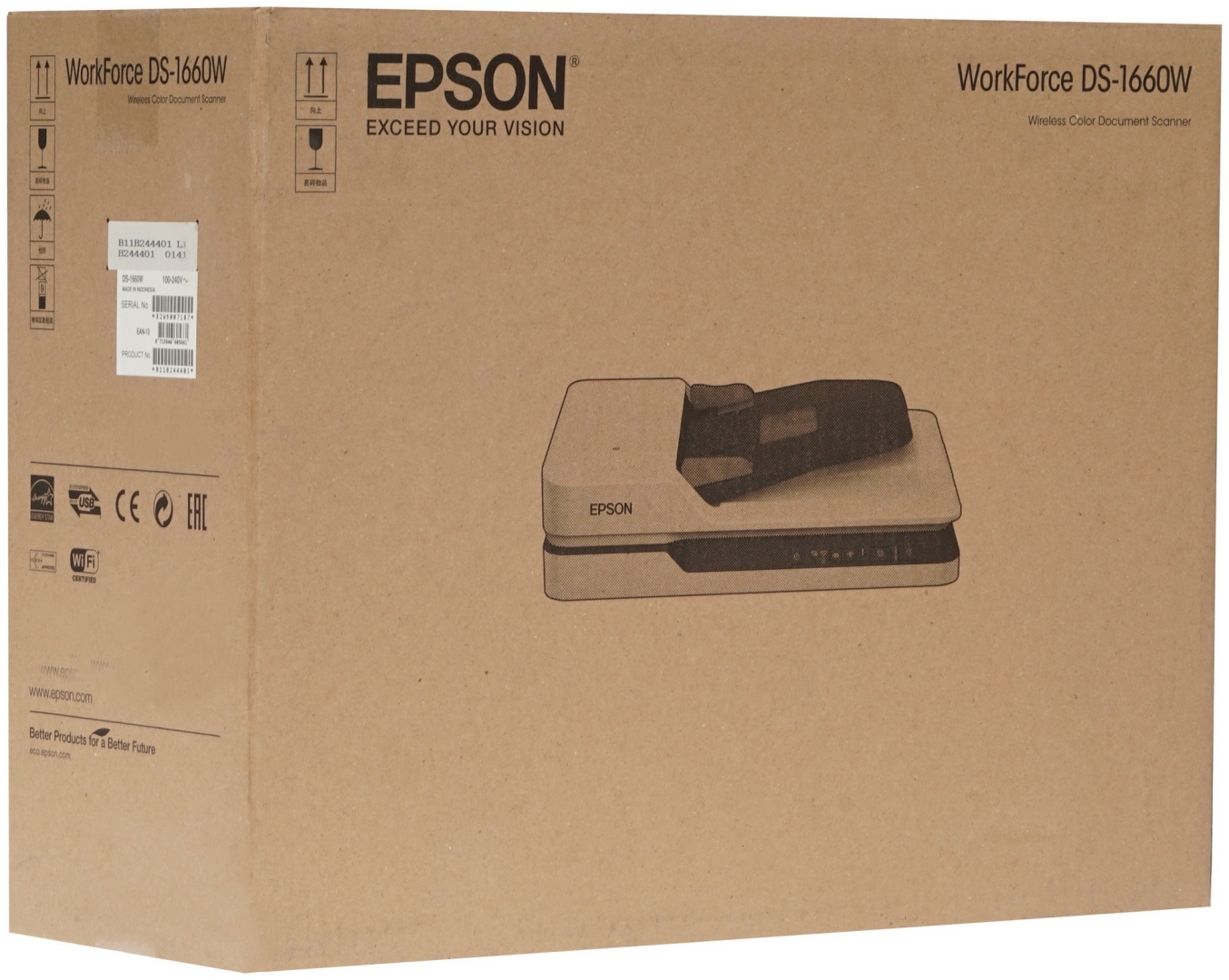 Сканер Epson WorkForce DS-1660W B11B244401 белый