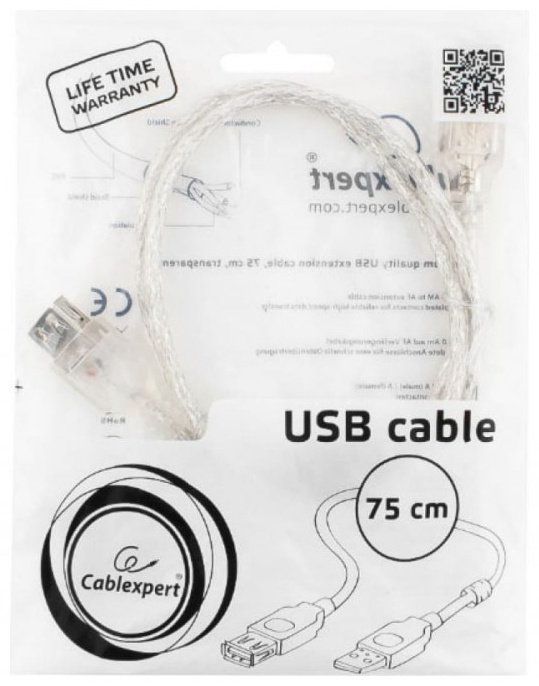 Кабель Cablexpert USB 2.0 A - USB 2.0 A CCF-USB2-AMAF-TR-0.75M 0.75 м, серый
