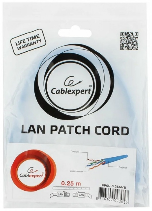 Кабель Cablexpert RJ-45 - RJ-45 0.25 м PP6U-0.25M/B