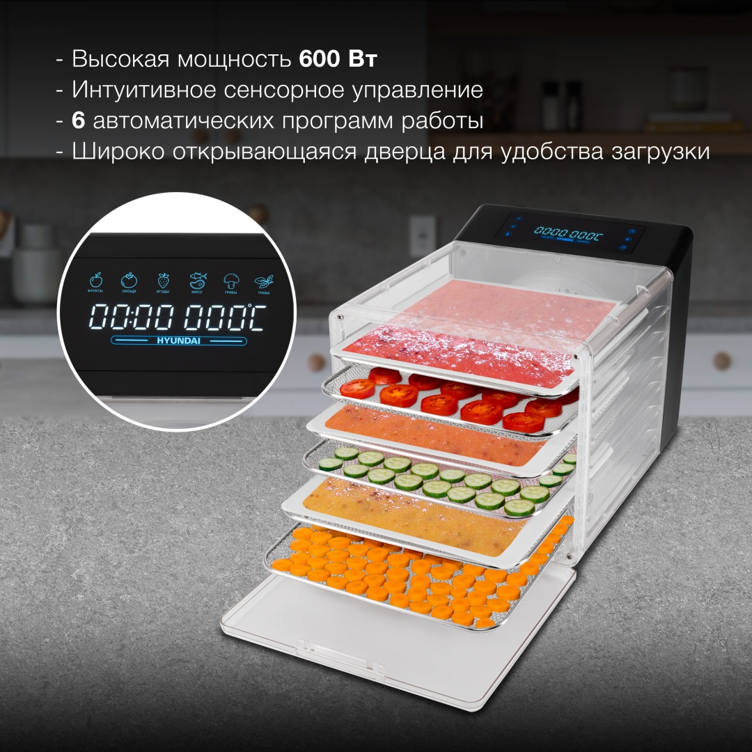 Электросушилка Hyundai HYFD-8800 прозрачный, черный