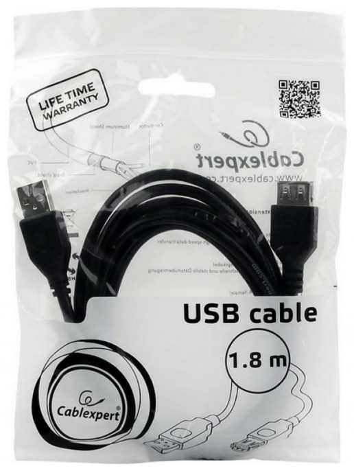 Кабель Cablexpert USB 2.0 A - USB 2.0 A CCP-USB2-AMAF-6 1.8 м, черный