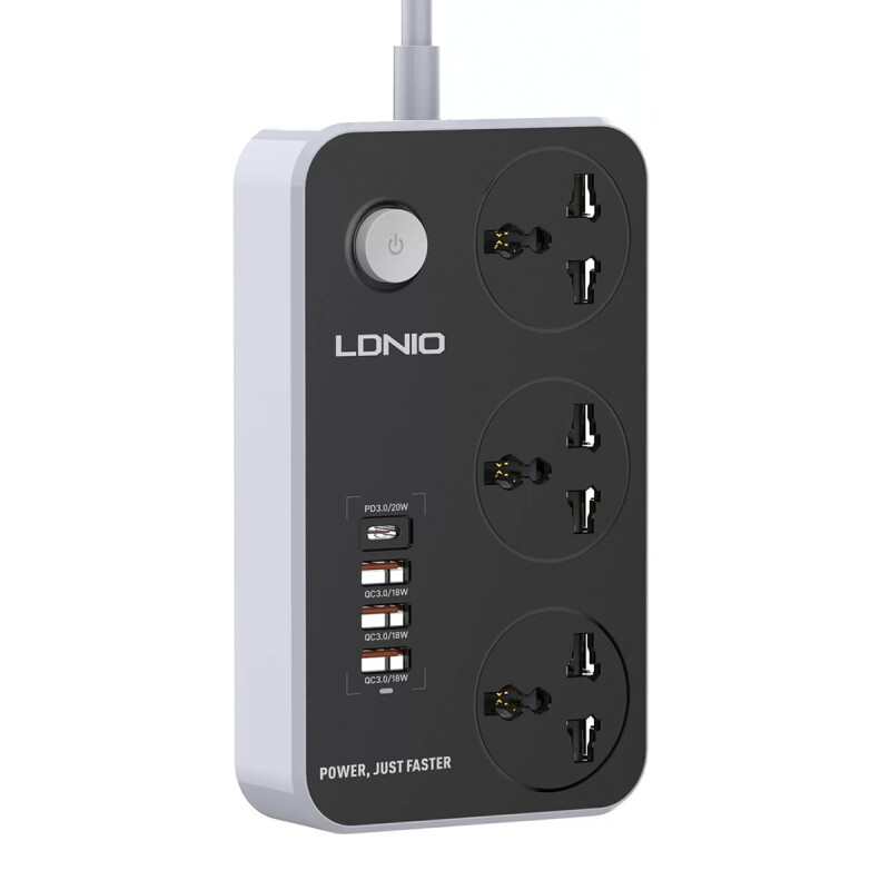 Сетевой фильтр Ldnio Universal SC3412 3 розетки 1xUSB Type-C, 3xUSB 2м