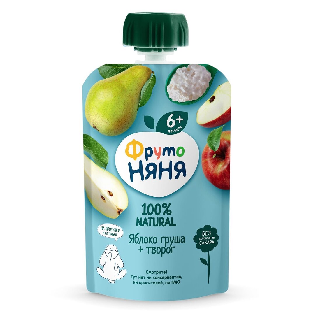 Пюре ФрутоНяня яблоко, груша + творог 90г