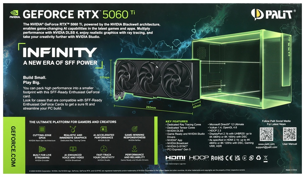 Видеокарта Palit Видеокарта Palit GeForce RTX 5060 Ti Infinity 3 OC [NE7506TS19T1-GB2061S] 16 Гб