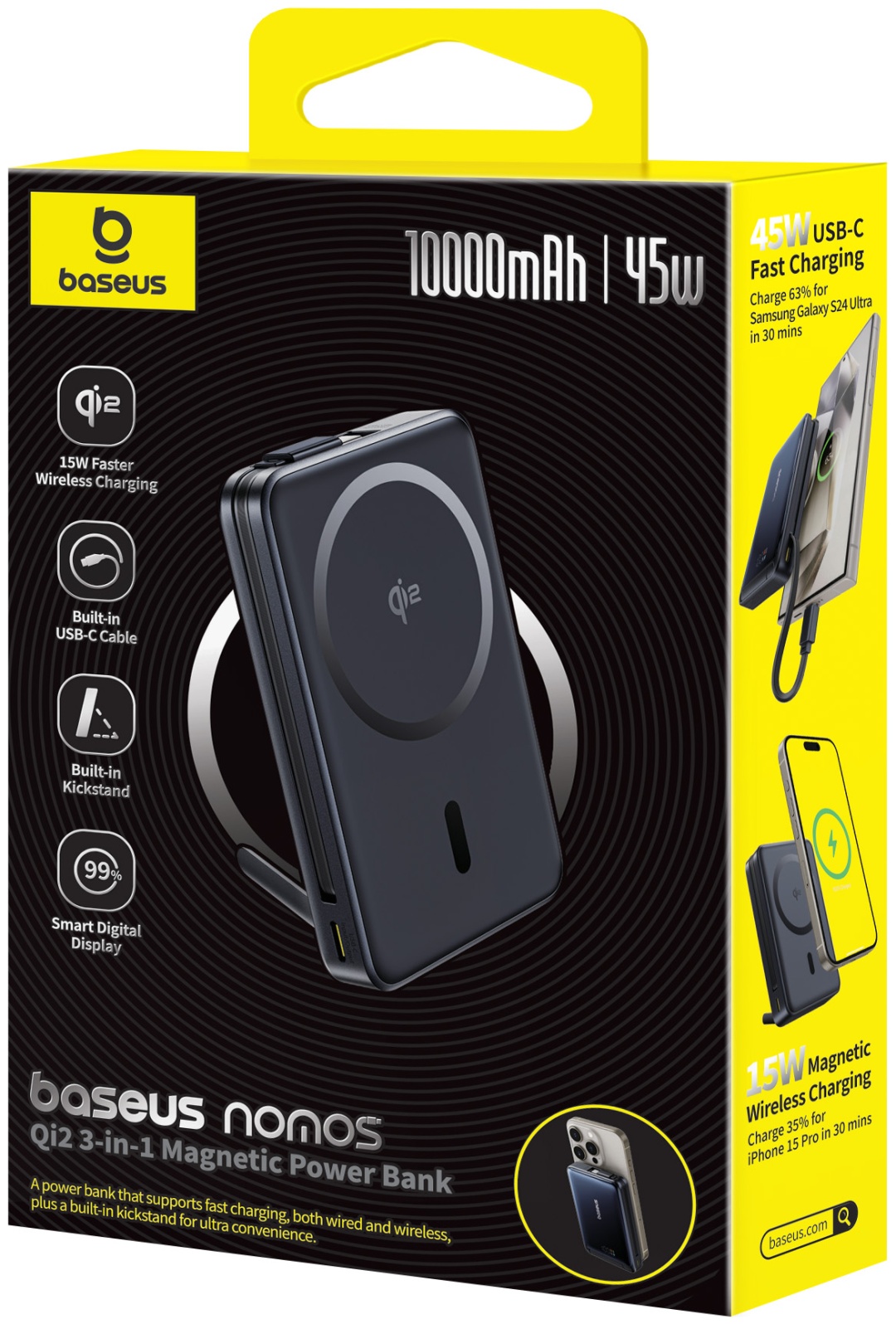 Внешний аккумулятор Baseus Nomos Qi2 10000 мАч черный