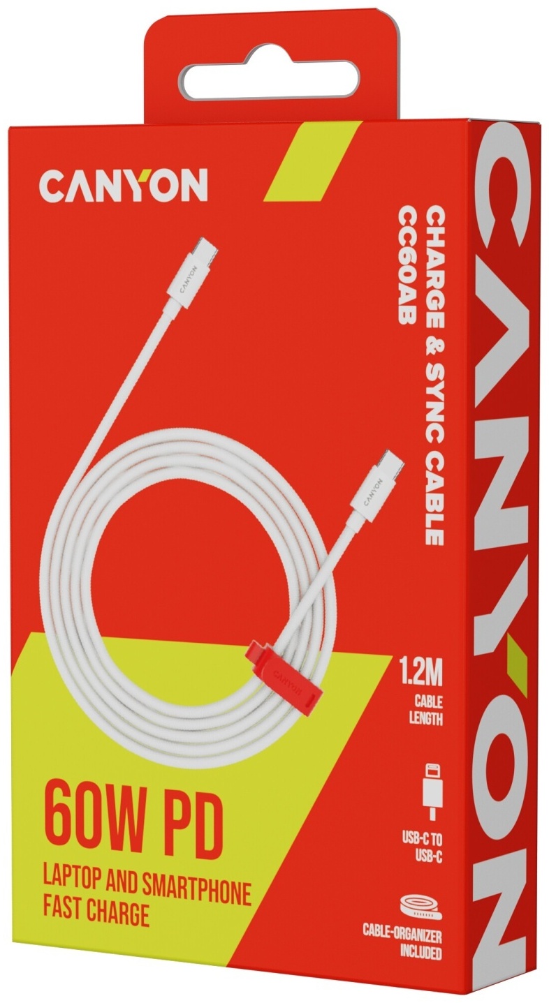 Кабель Canyon USB 4 Type-C (M), 1.2 м, CC60AB белый