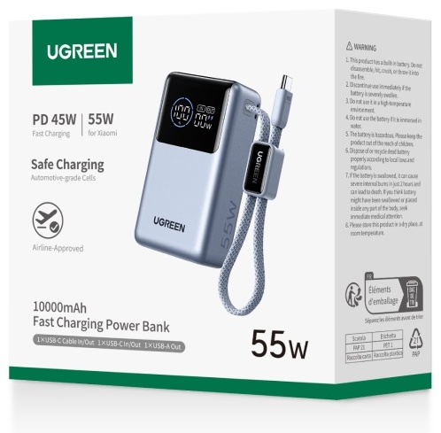 Внешний аккумулятор Ugreen PB727 (75701B) 10000 мАч 55 Вт голубой