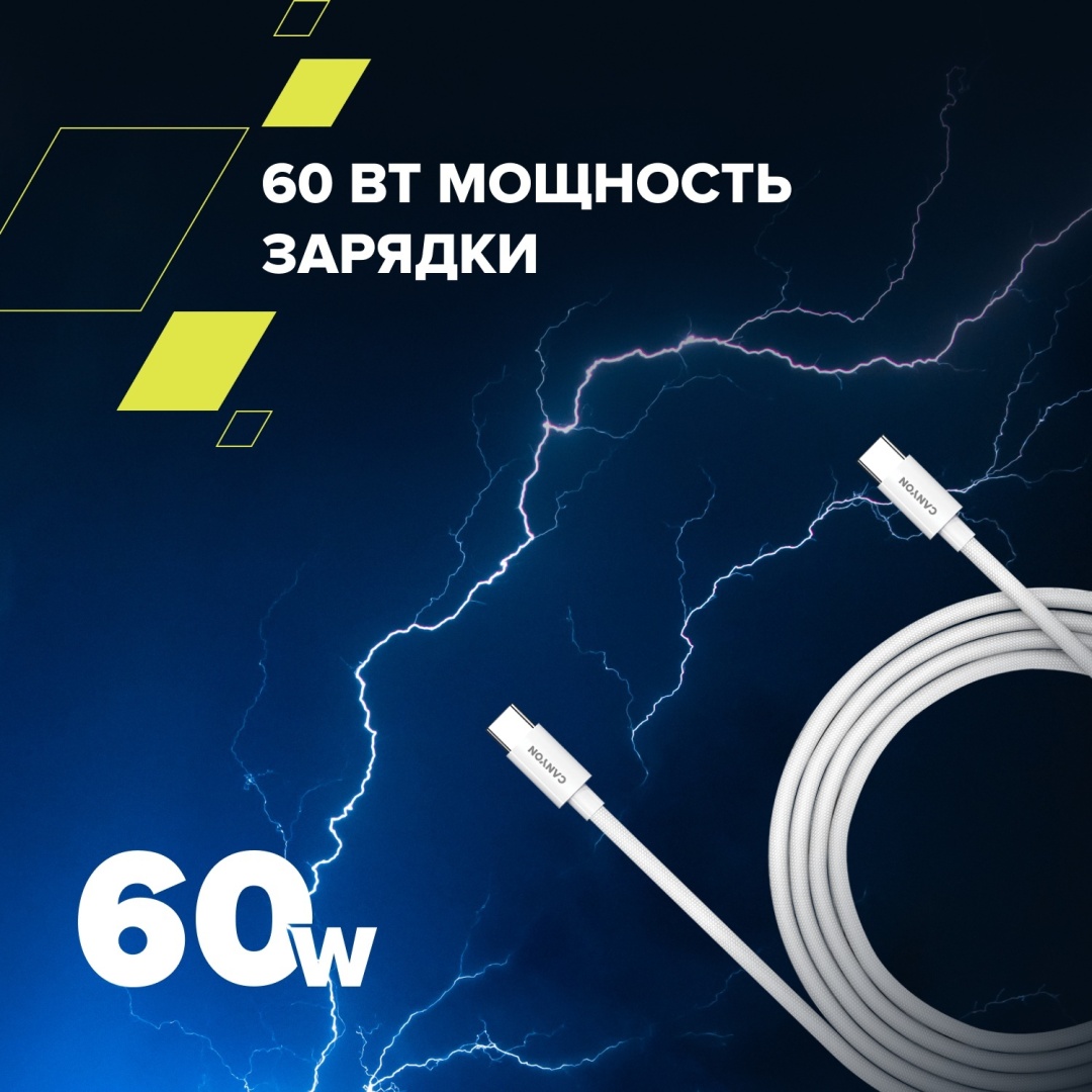 Кабель Canyon USB TypeC (M), USB 4 Type-C (M), 2 м, CC60AB белый