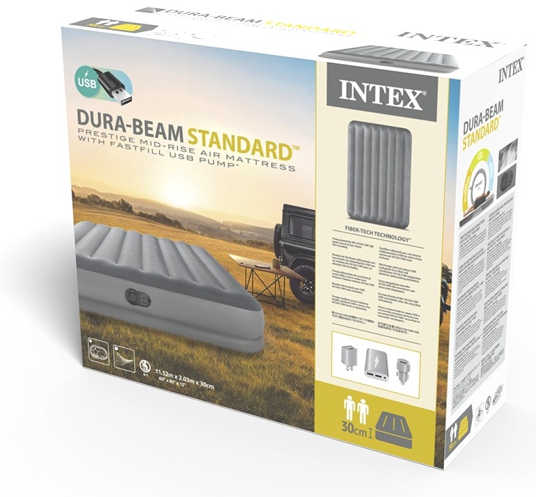 Надувной матрас Intex 64114, 203x152x30 см, насос встроенный