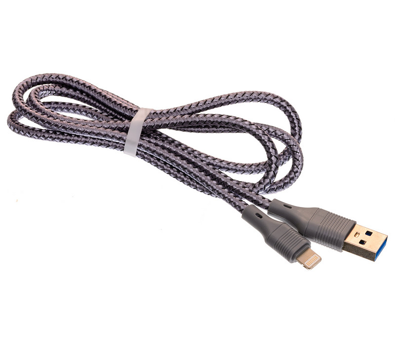 Кабель A935 USB Type-C 2A 1m цветной тканевая оплётка серый