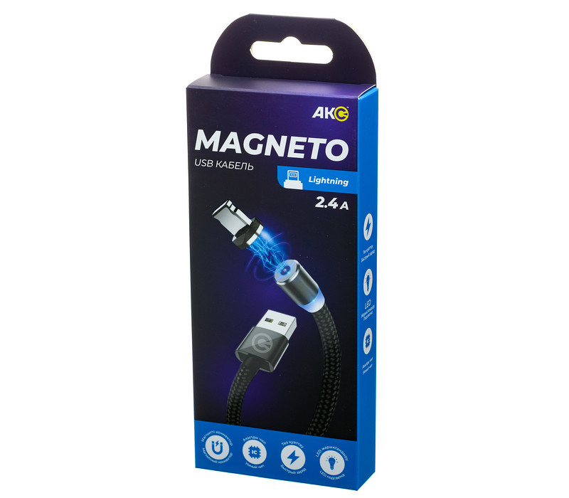 Кабель Акс Magneto КЛ-011 USB lightning магнитный коннектор 2.4А 1m БИ черный