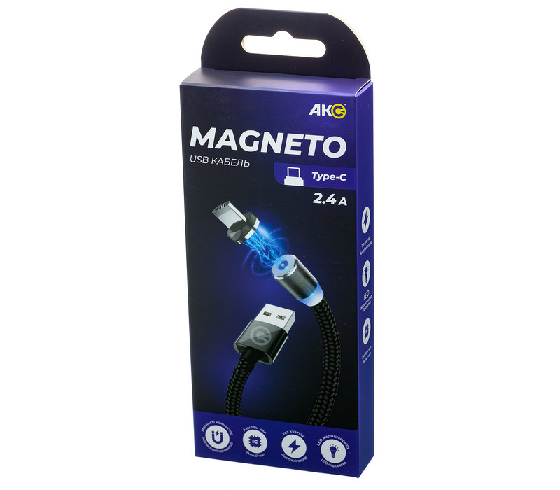 Кабель Акс Magneto КТС-011 USB Type-C магнитный коннектор 2.4А 1m БИ черный