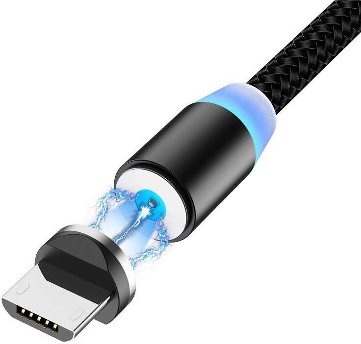 Кабель Акс Magneto КМЮ-011 USB microUSB магнитный коннектор 2.4А 1m БИ, черный