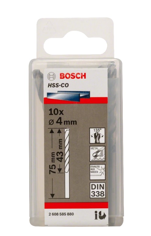 Сверло по металлу Bosch HSS-Co DIN 338 4мм 2608585880, 10 шт.