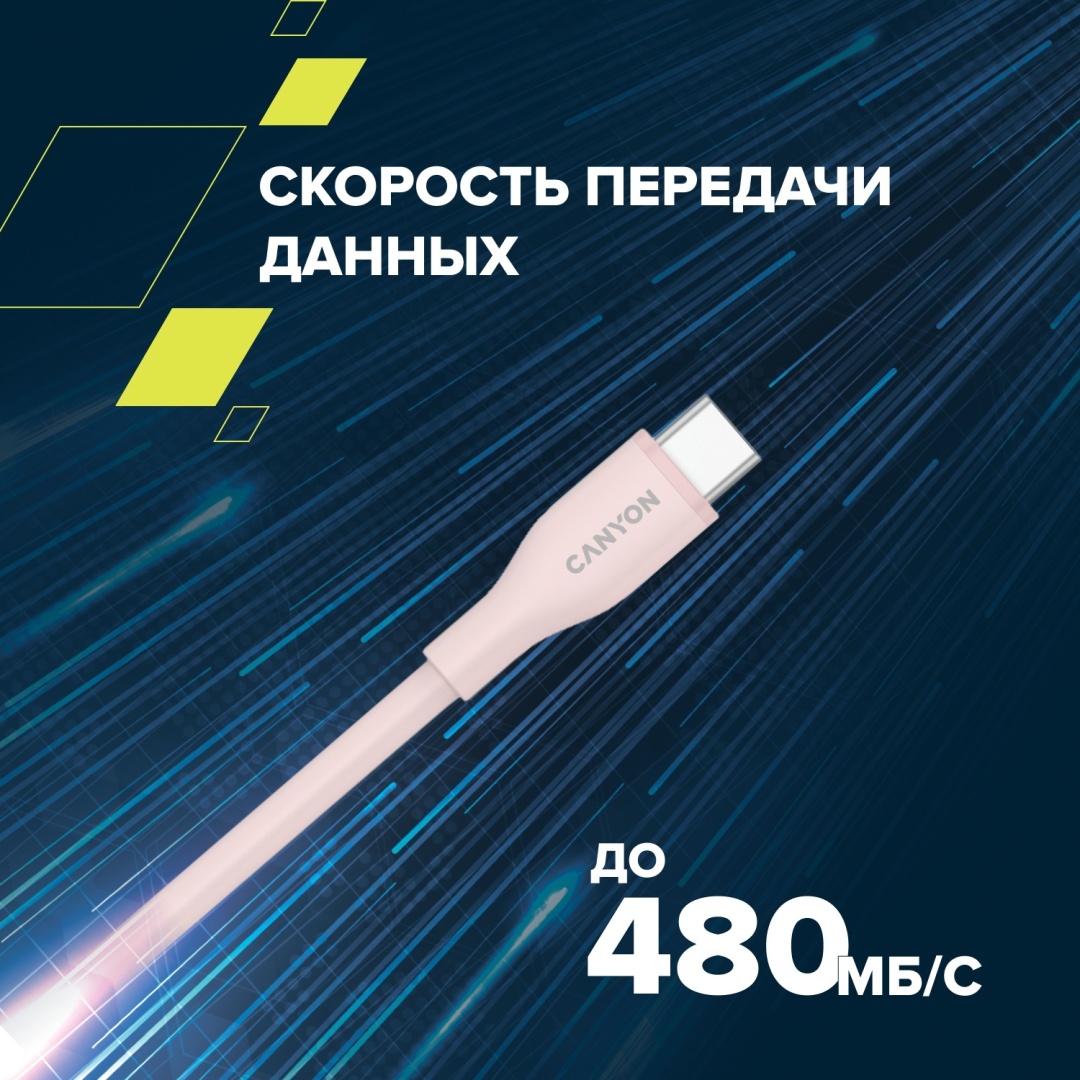 Кабель Canyon USB 4 Type-C (M), 1 м, CC60SC10 розовый