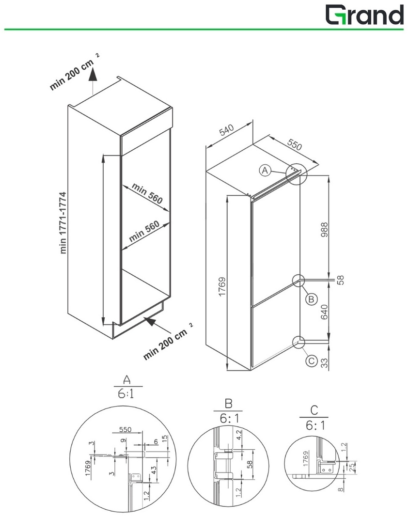 Холодильник GRAND GNBI-252WNFO белый