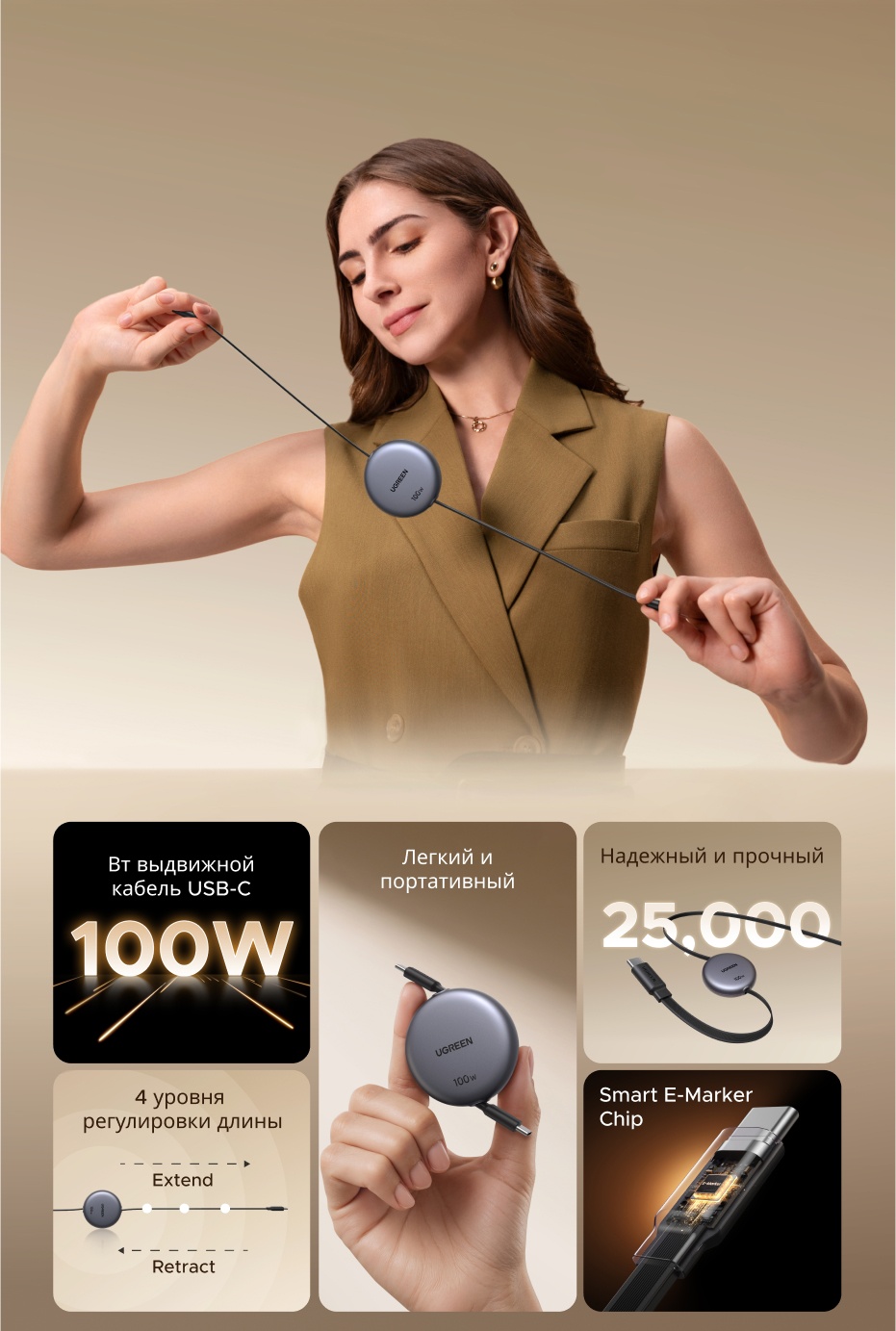 Кабель Ugreen USB Type-C - USB Type-C 1 м L531 (65905)