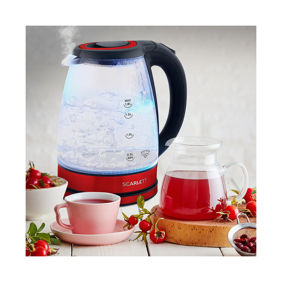 Электрический чайник Scarlett SC-EK27G85, 1.8 л, красно-черный