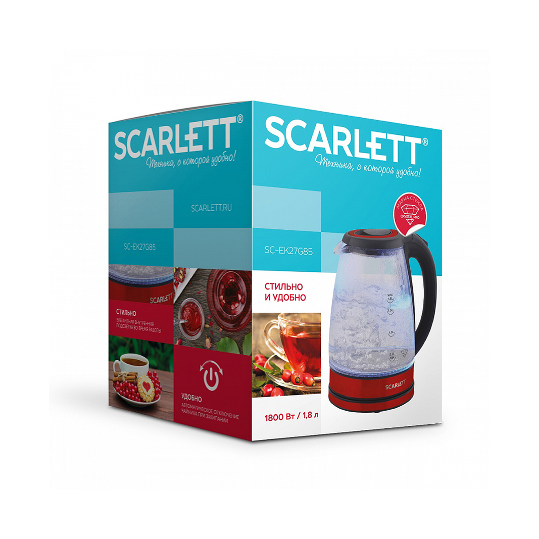 Электрический чайник Scarlett SC-EK27G85, 1.8 л, красно-черный