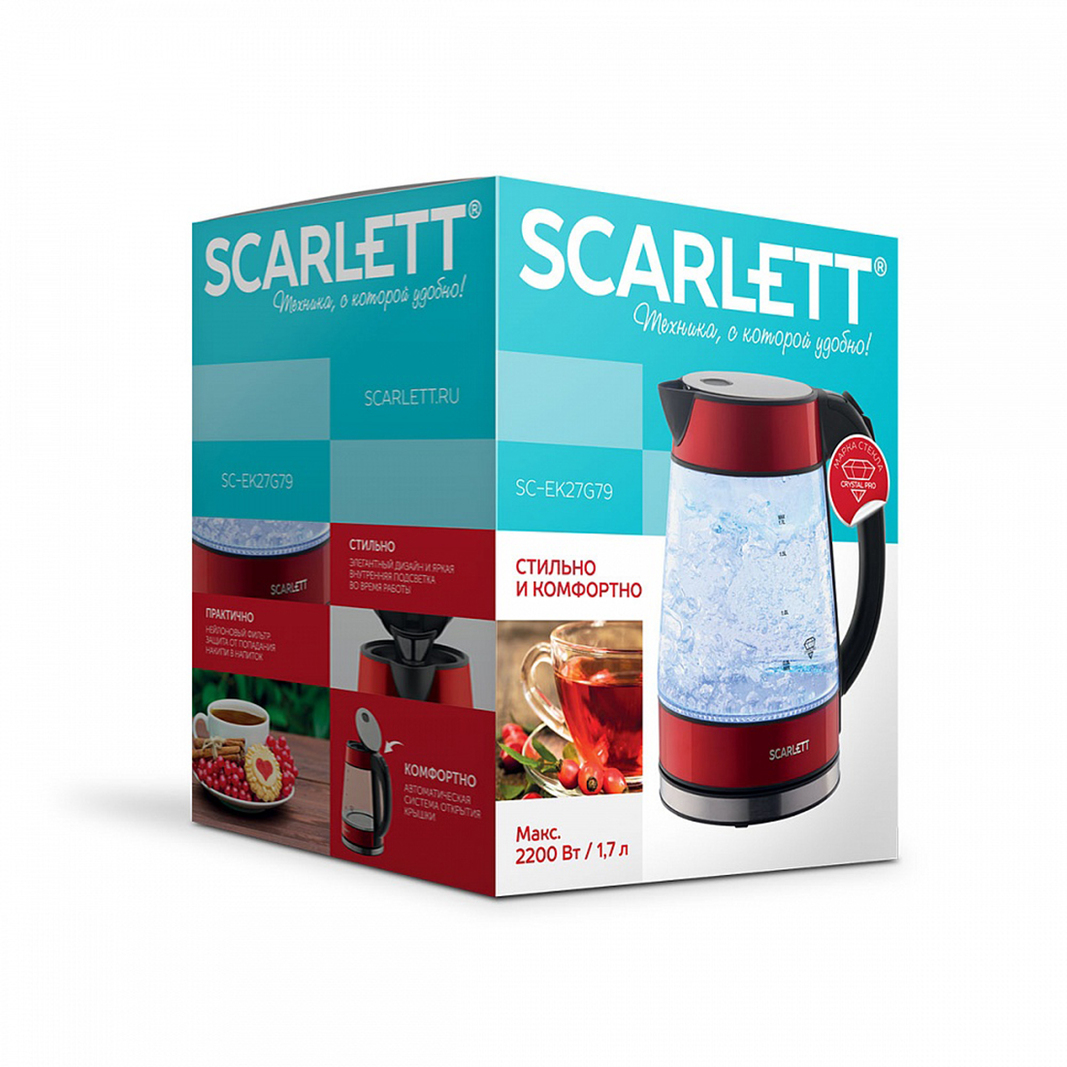 Электрический чайник Scarlett SC-EK27G79, 1.7 л, красно-черный