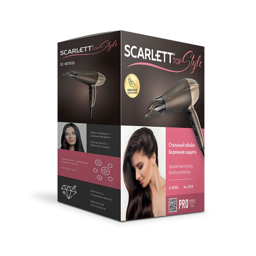 Фен Scarlett SC-HD70I26, коричнево-золотой