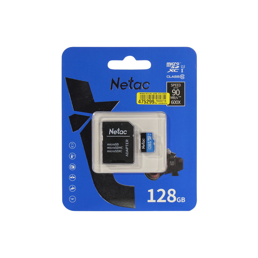 Карта памяти Netac NT02P500STN-128G-R 128GB + адаптер SD