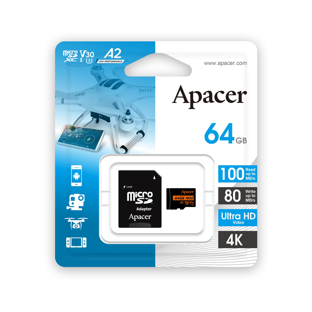 Карта памяти Apacer AP64GMCSX10U8-R 64GB + SD адаптер