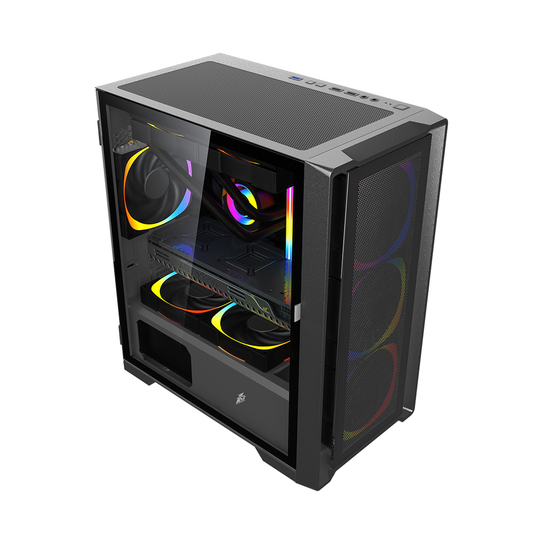 Корпус 1stPlayer Trilobite T4-BK-4F2C3, черный