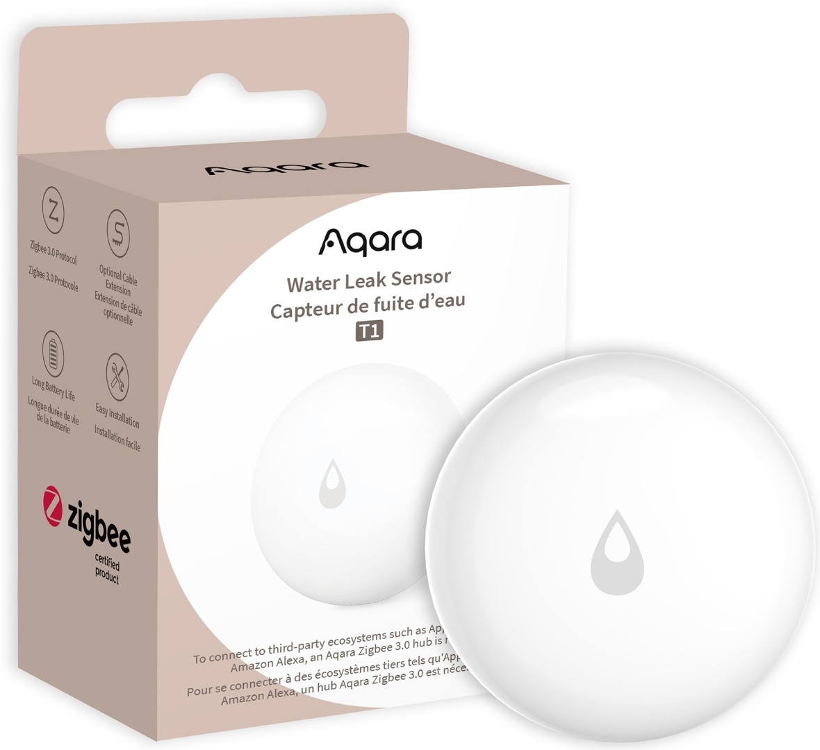 Датчик протечки Aqara Water Leak Sensor T1, WL-S02D, экосистема: Apple HomeKit, Умный дом Яндекса, Aqara Hub