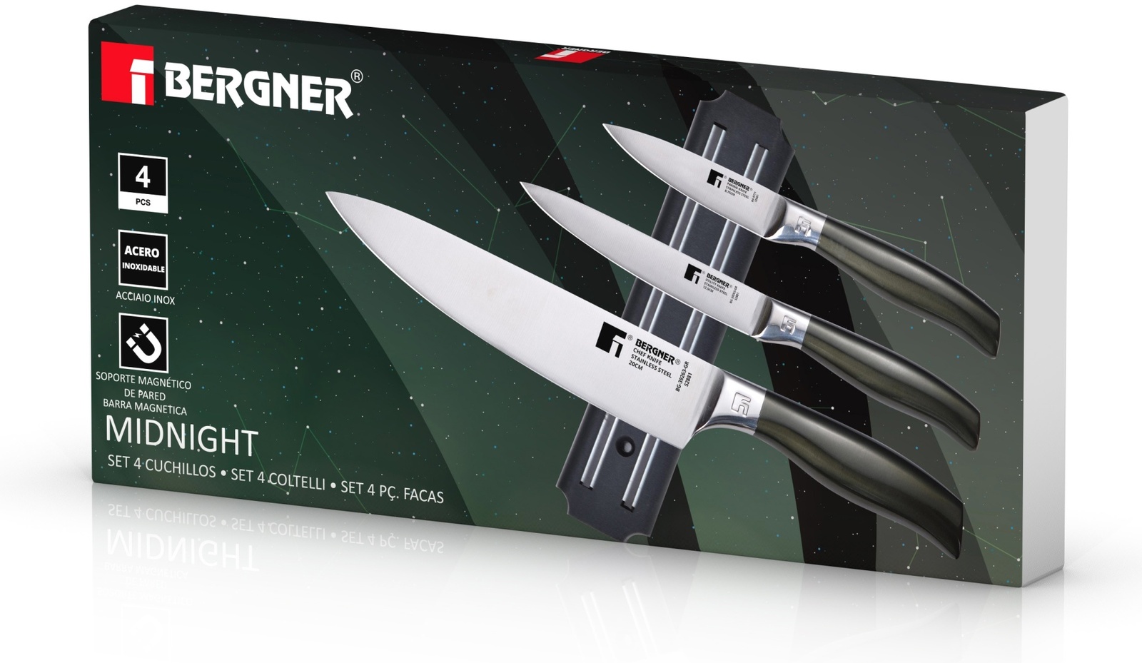 Нож универсальный Bergner BG-39263-GR, лезвие: сталь 3 шт