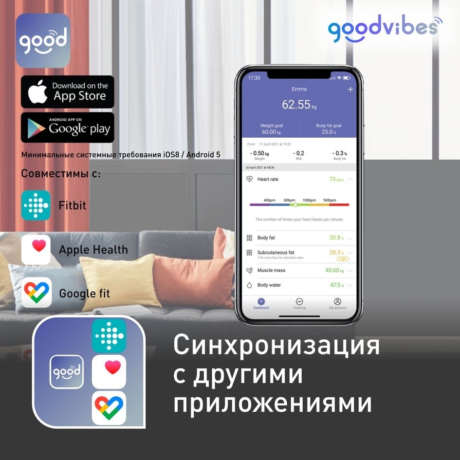Tefal электронные, диагностические Goodvibes Health BM9660S1 до 180 кг