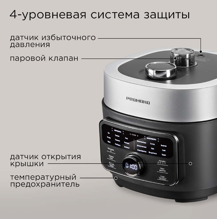 Мультиварка REDMOND MP112 серый, черный, серебристый, стальной