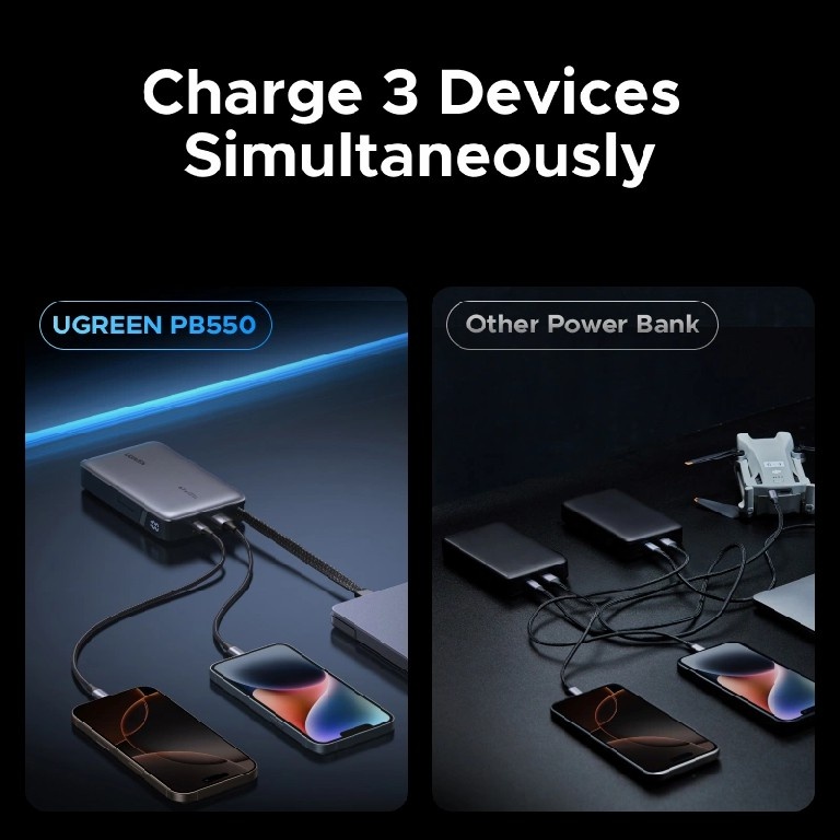 Внешний аккумулятор Ugreen PB550 20000 мАч 67 Вт темно-серый