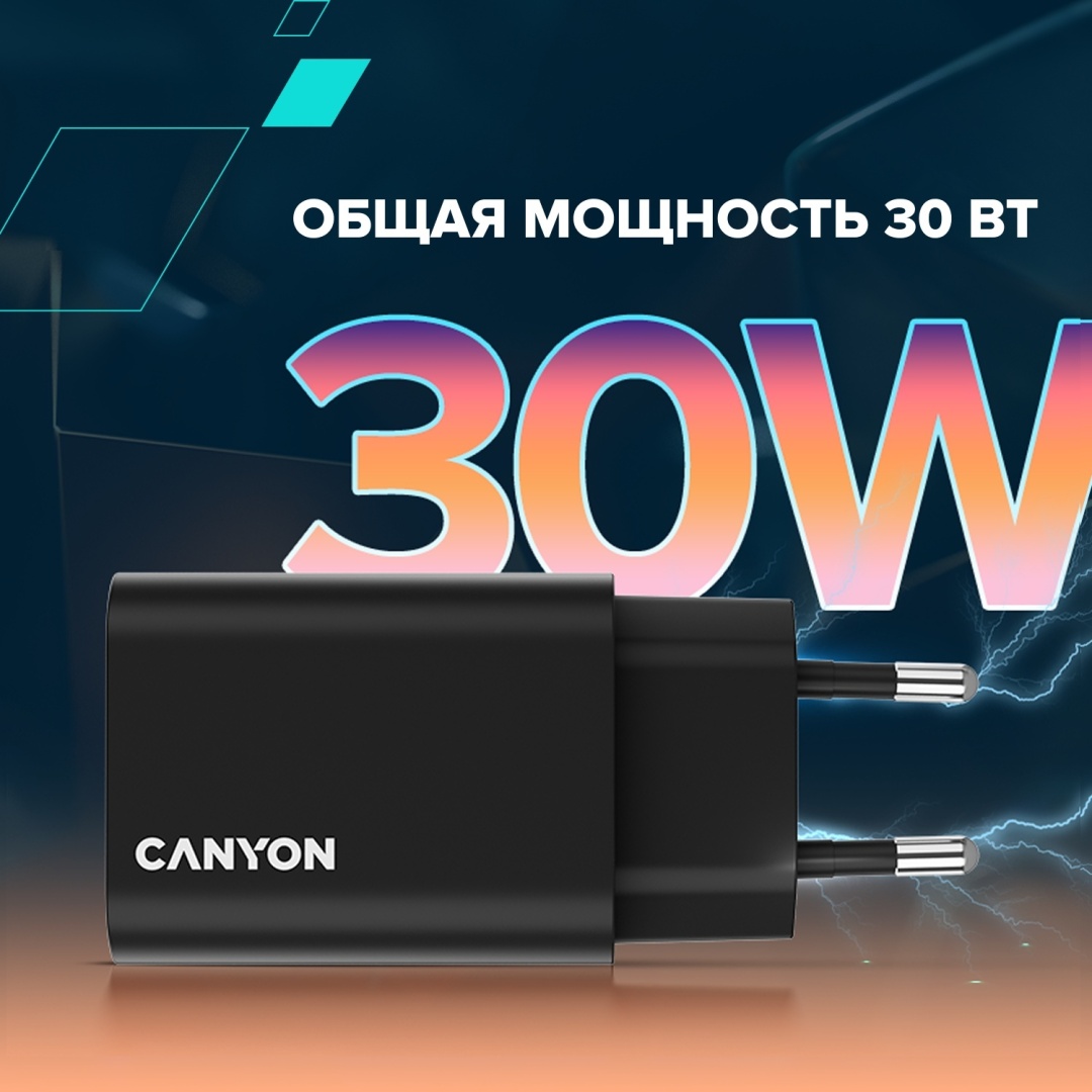Зарядное устройство Canyon OnCharge 30CL Max CNE-CHA30CLB USB Type-C 30 Вт черный