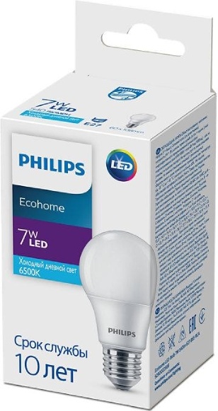 Лампочка Philips Ecohome LED Bulb 7W 540lm E27 865 RCA 7W E27 1 шт