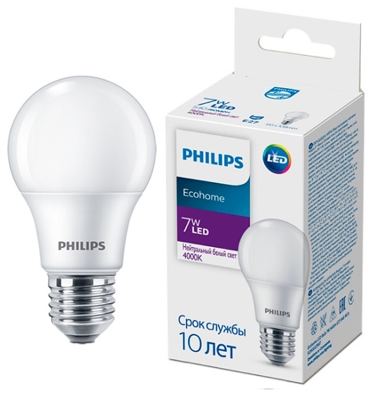 Лампочка Philips Ecohome LED Bulb 7W 540lm E27 840 RCA 7W E27 1 шт