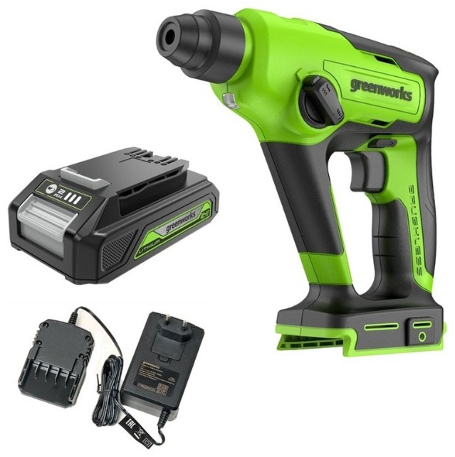 Перфоратор Greenworks GD24SDS1K2 (3803107UARU) 1.2 Дж, SDS-Plus
