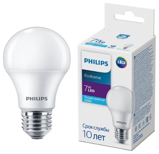 Лампочка Philips Ecohome LED Bulb 7W 540lm E27 865 RCA 7W E27 1 шт