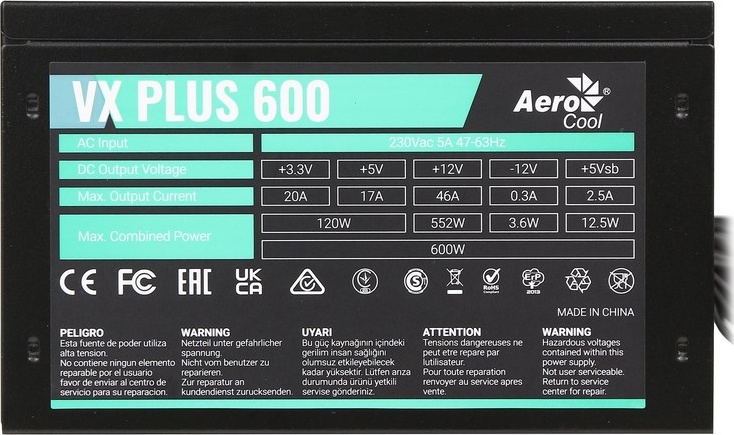 Блок питания AeroCool VX PLUS Stealth 600 600 Вт