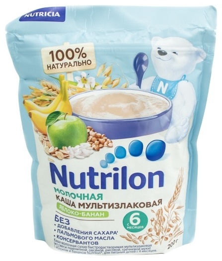Детская каша Nutrilon молочная мультизлаковая, яблоко-банан, 200 г