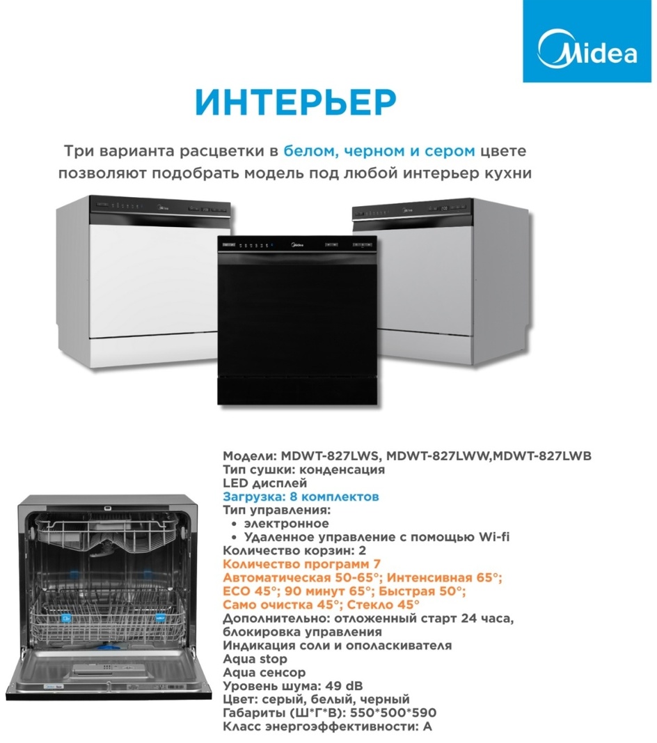 Посудомоечная машина Midea MDWT-827LWS серый