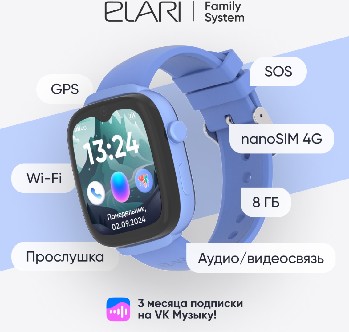 Смарт-часы Elari KidGram Watch 48 мм синий