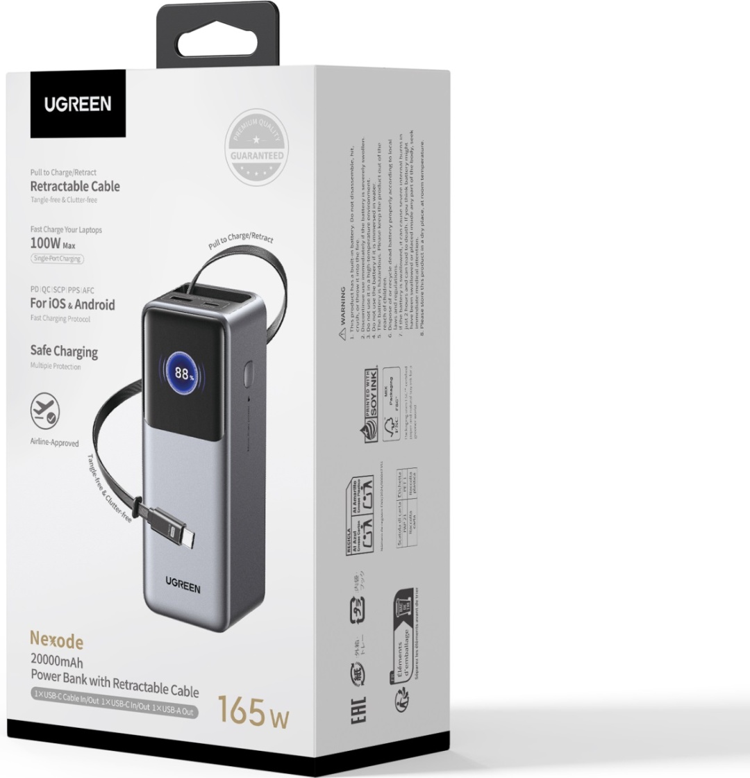 Внешний аккумулятор Ugreen PB726 (55987B) 20000 мАч 165 Вт серый