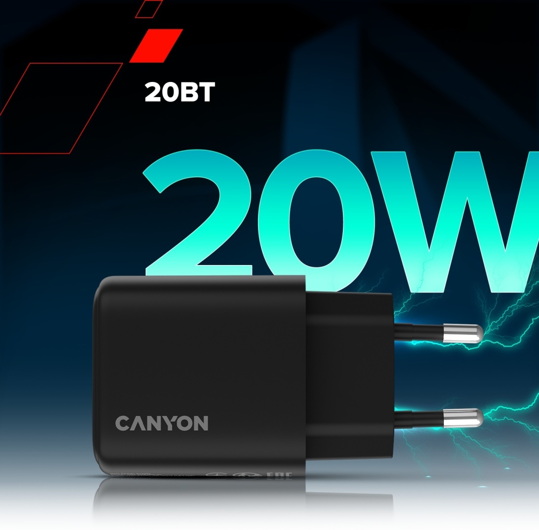 Зарядное устройство Canyon OnCharge 200 CNE-CHA200-11 USB Type-C 20 Вт черный