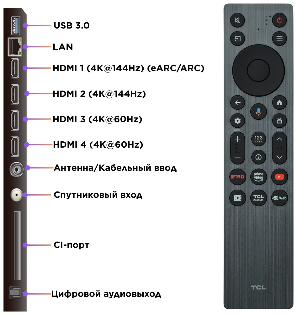 Телевизор TCL 98C6K 249 см черный